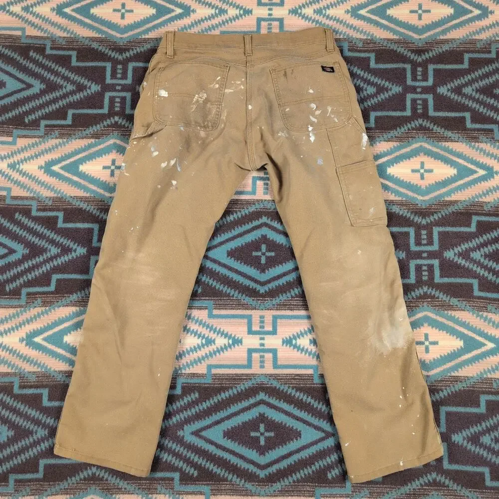 Dickies Carpenter Pants Mens Size 34x29 Tan Flex Straight Workwear Painted